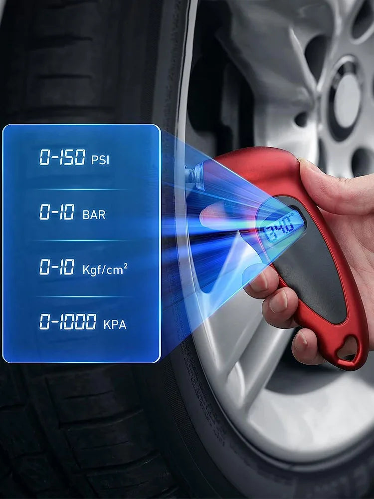 Medidor digital de pressão dos pneus com iluminação integrada e tela LCD