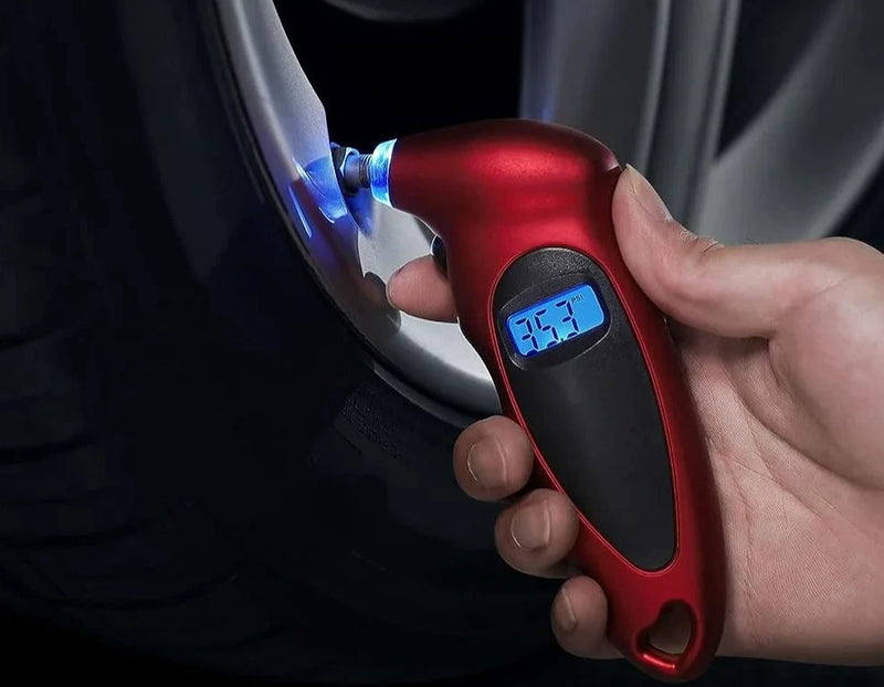 Medidor digital de pressão dos pneus com iluminação integrada e tela LCD