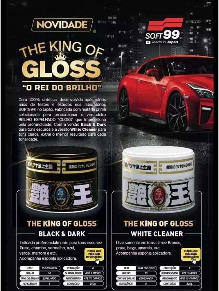 Cera Sintética The King of Gloss p/ cor escura - Soft 99