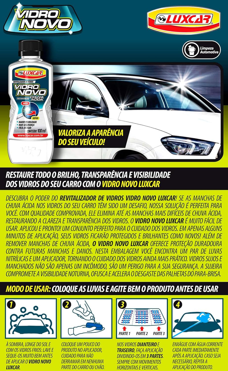 Removedor de Manchas de Chuva Ácida Vidro Novo - Luxcar