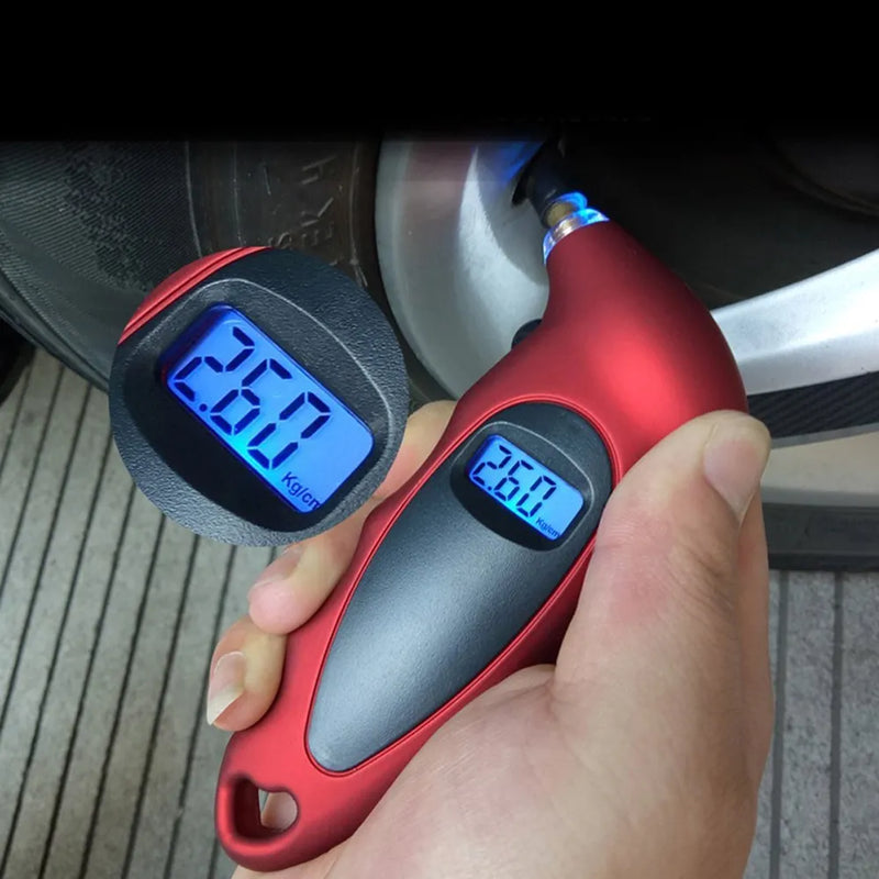 Medidor digital de pressão dos pneus com iluminação integrada e tela LCD