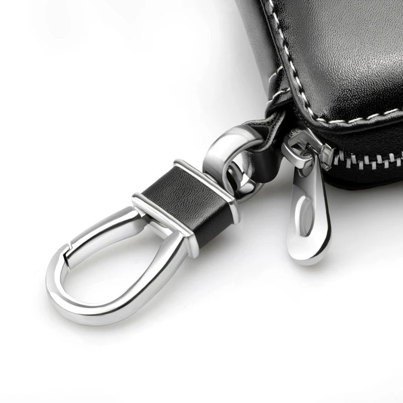 Capa de Chave Automotiva em Couro de Luxo com Zíper e Emblema Fiat