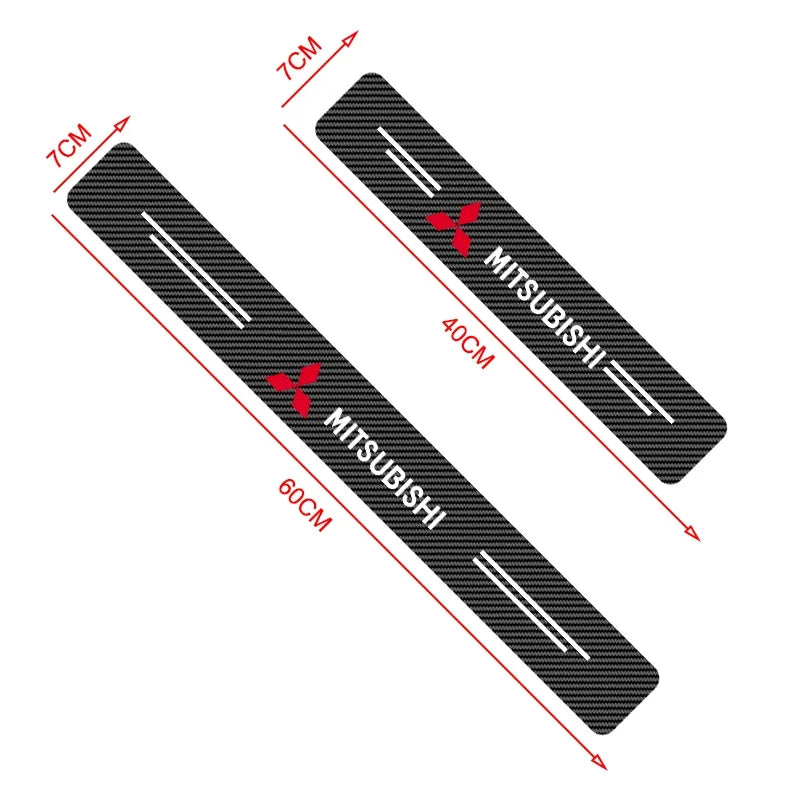 Soleira automotiva adesiva em nano carbono MITSUBISHI c/ 4 peças