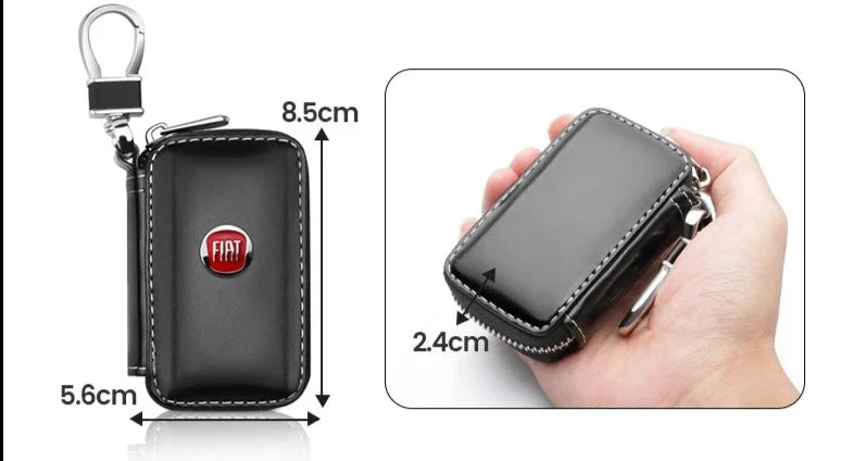 Capa de Chave Automotiva em Couro de Luxo com Zíper e Emblema Fiat